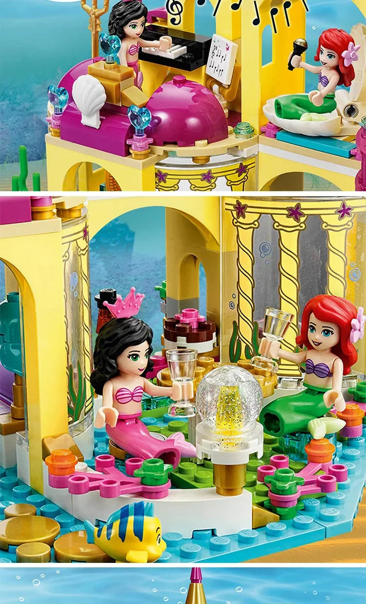 Kawaii Princess Magical Castle Set Little Mermaid Frozen Elsa Building Block Puzzle Toy Exercise Hand Brain Coordination For Kid