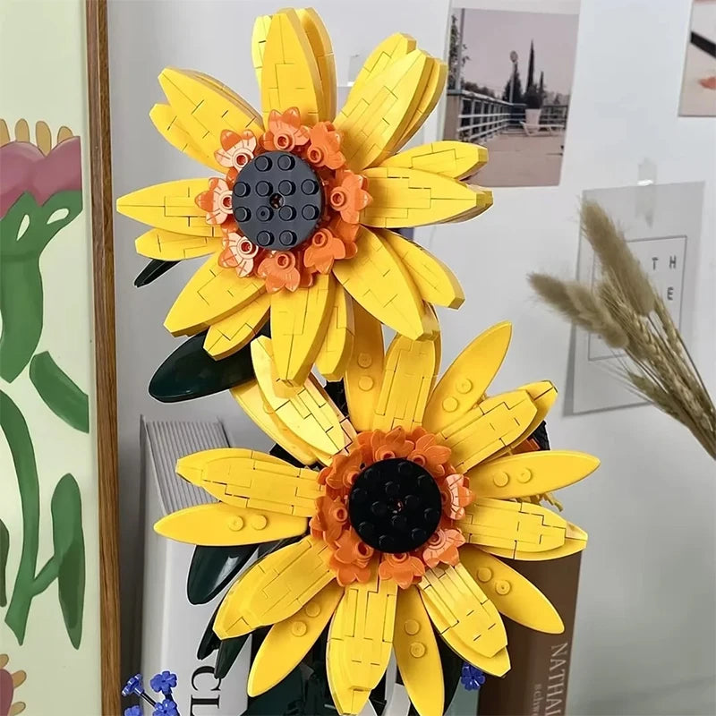 800 PCS Creative Sunflower Bouquet Potted Building Blocks for Home Decoration