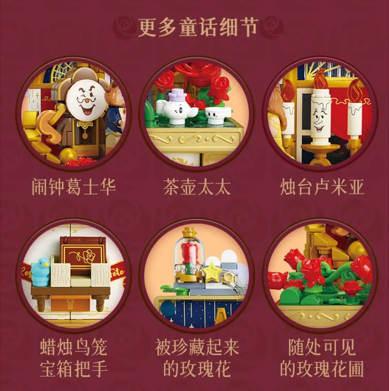 Disney Fairy Tale Building Bricks Mucis Box Alice Pinocchio Rapunzel Beauty and Beast