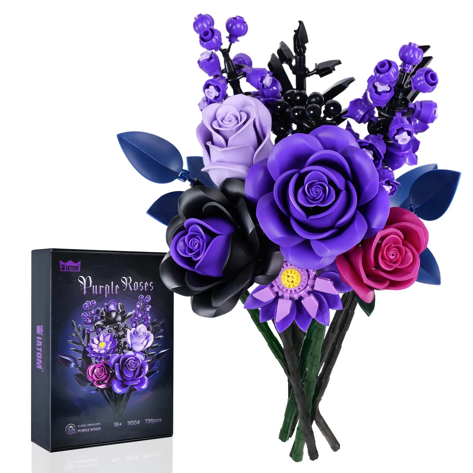 736 PCS Purple Rose Botanical Building Block with Gothic Decor