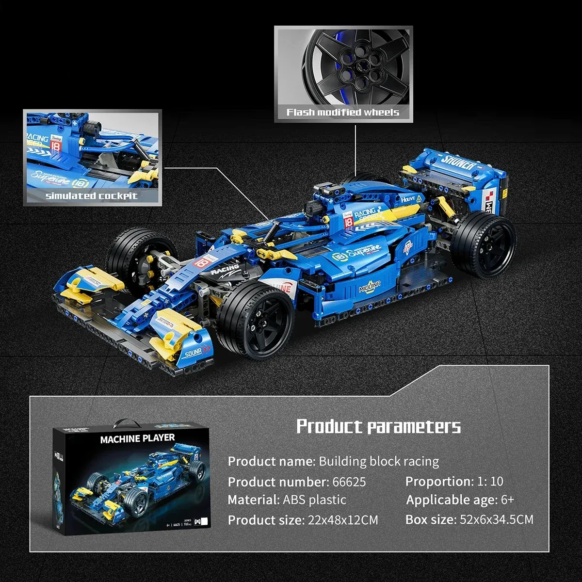 1163PCS 1:10 Blue F1 Formula Racing Car Building Block Model