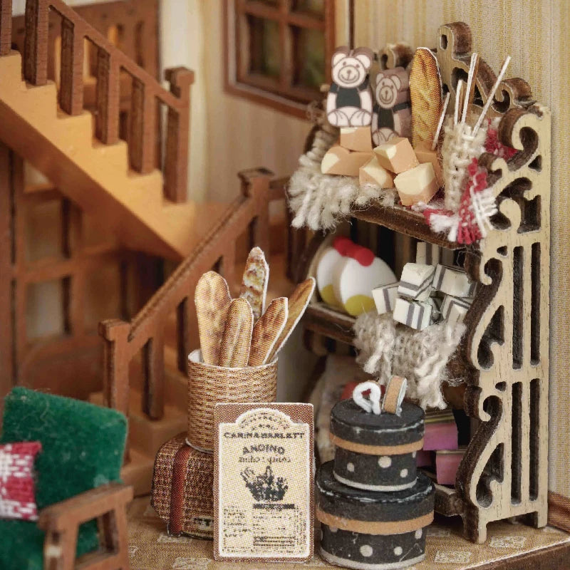 DIY Miniature Doll House Wooden Puzzle Bookstore/Bakery/Forest