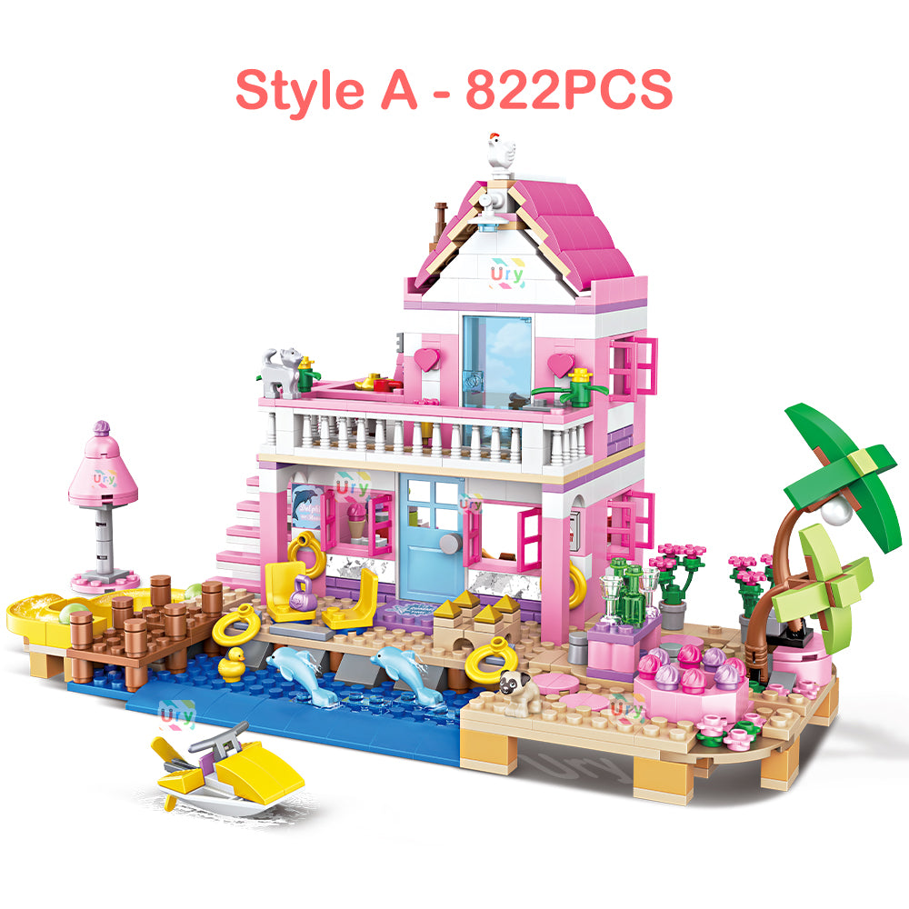 822 PCS Friends City House Summer Holiday Seaside Villa Bricks