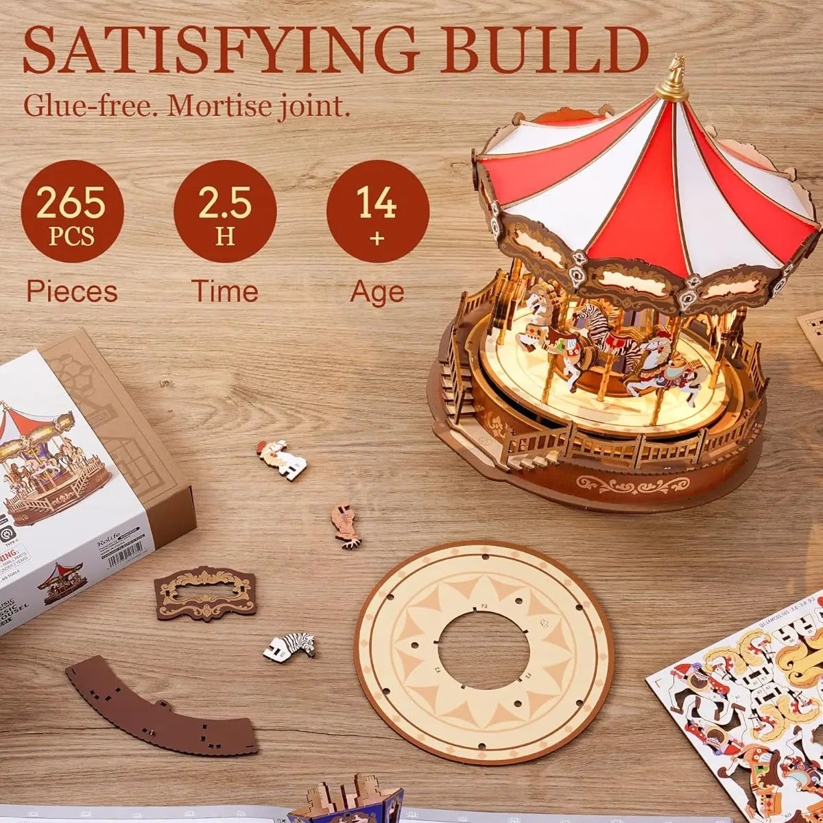 Classic Carousel Music Boxes 3D Wooden Puzzle with Light