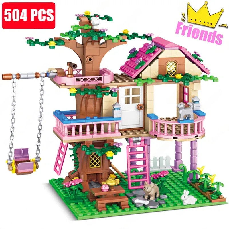 2025 Girls Friendship Tree House Villa Castle Building Blocks Classic Friends Girl's Model Figures Toys For Kids Birthday Gift