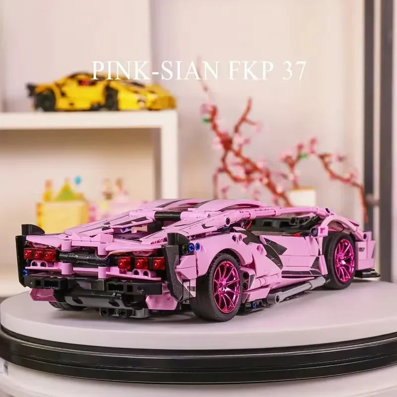 1:14 1280PCS Romantic Pink Lamborghini Building Blocks