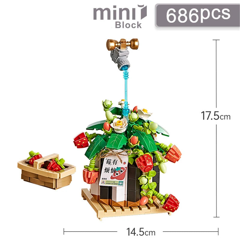 500PCS DIY Mini Bricks Succulent Cactus and Strawberry Potting Plants