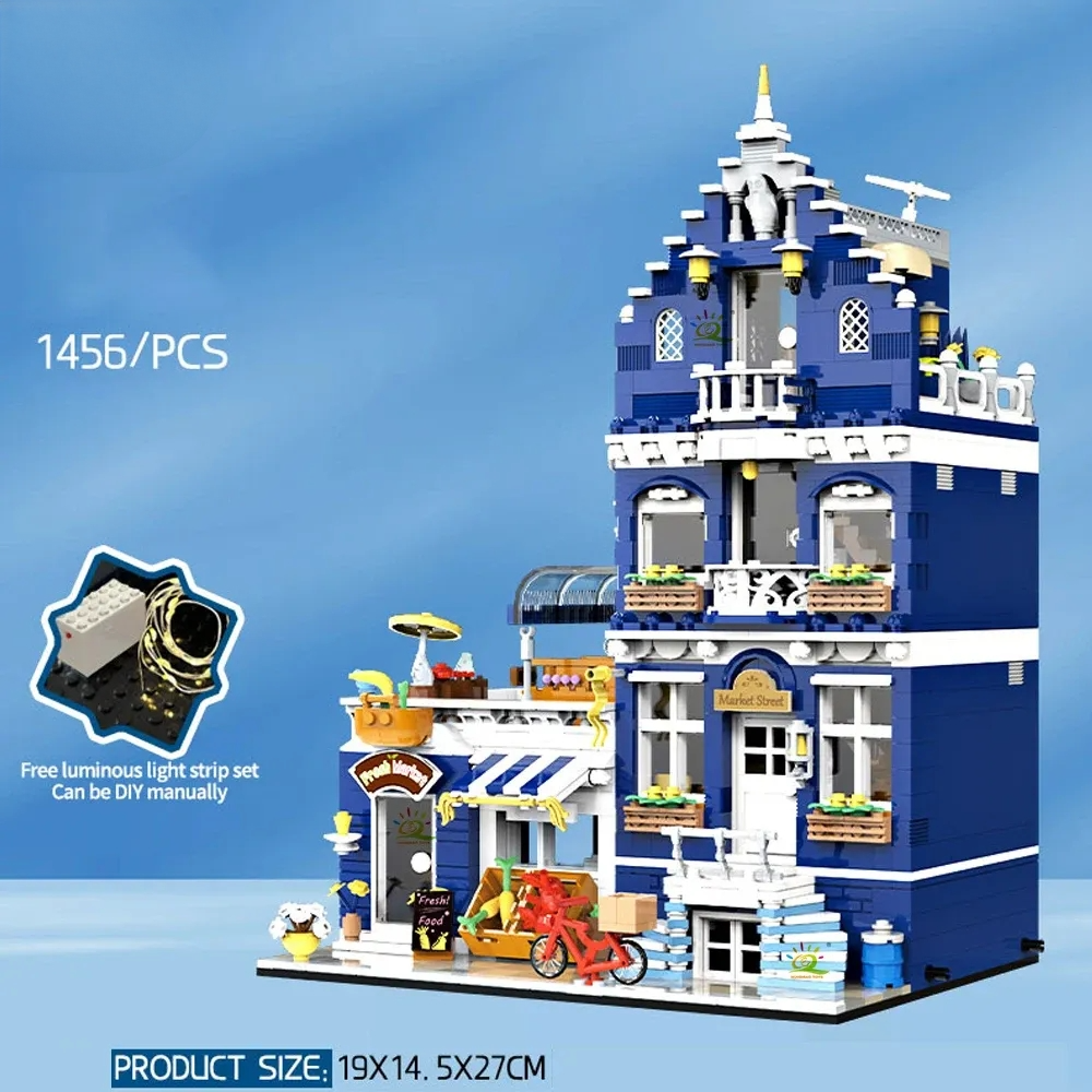 1456PCS CityView Old Streets Corner Coffee Shop Church and Bank