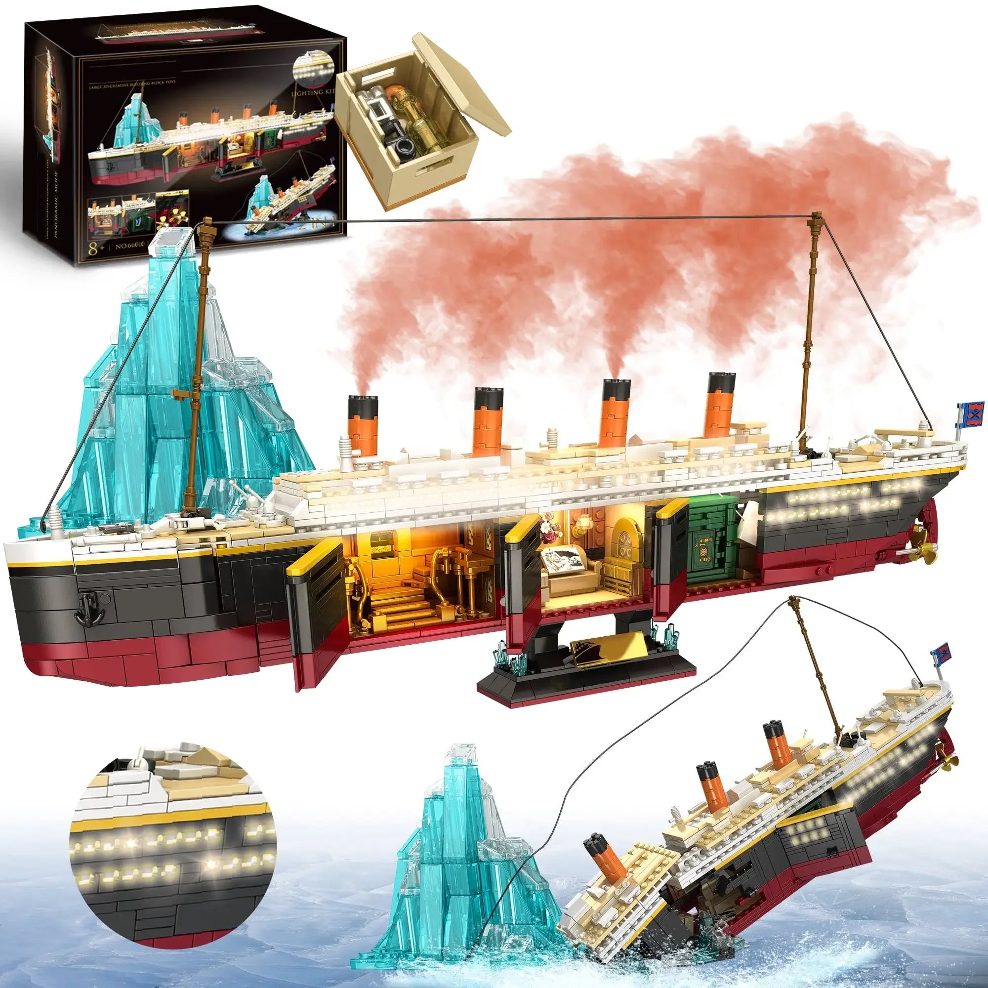 2288PCS Titanic Model Cruise Ship Set City Boat Building Blocks with Shipwreck Mode