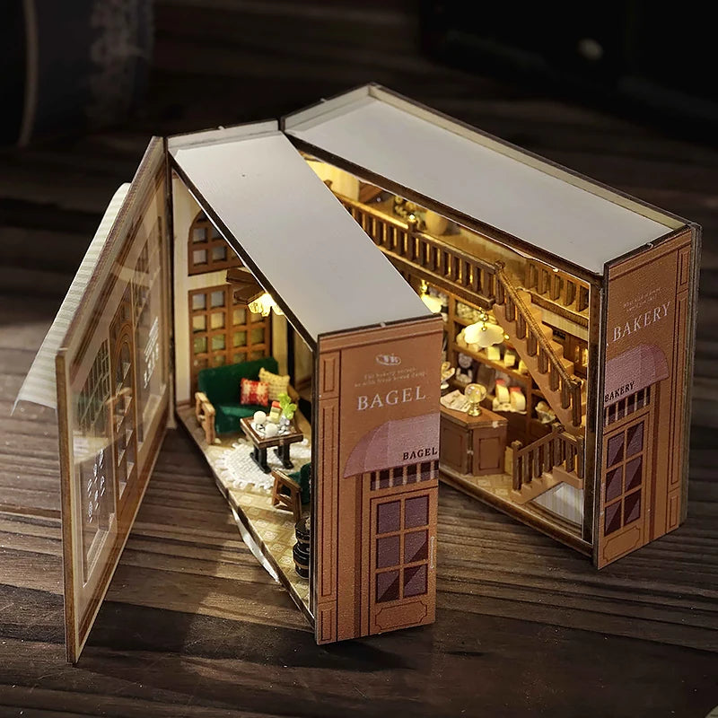 DIY Miniature Doll House Wooden Puzzle Bookstore/Bakery/Forest