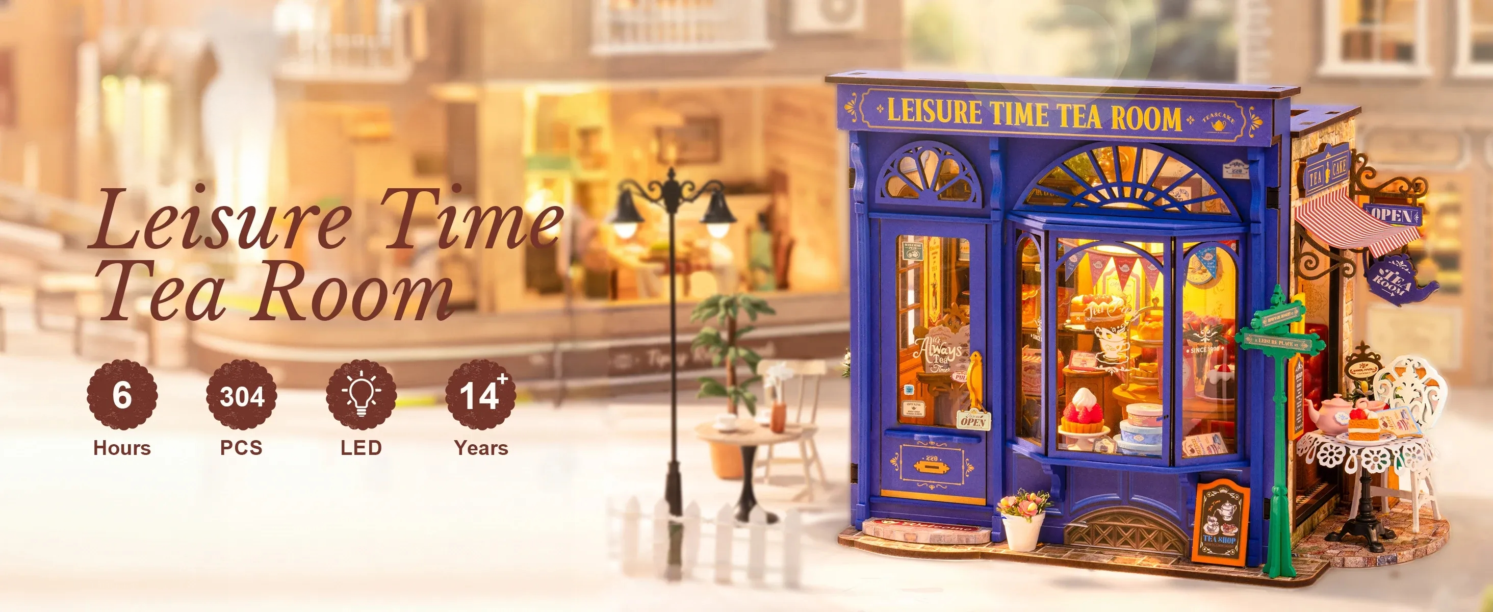 London Leisure Time Tea Room DIY Miniature Dollhouse Kit with LED