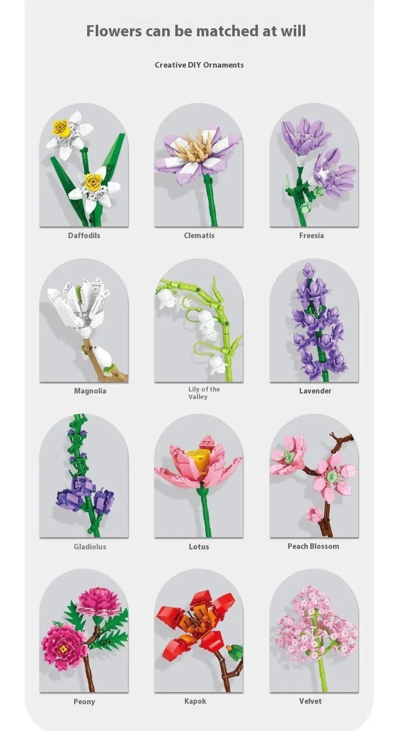 30PCS Mix and Match Single Flower Blocks without Box
