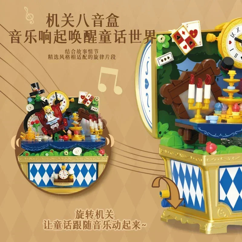 Disney Fairy Tale Building Bricks Mucis Box Alice Pinocchio Rapunzel Beauty and Beast
