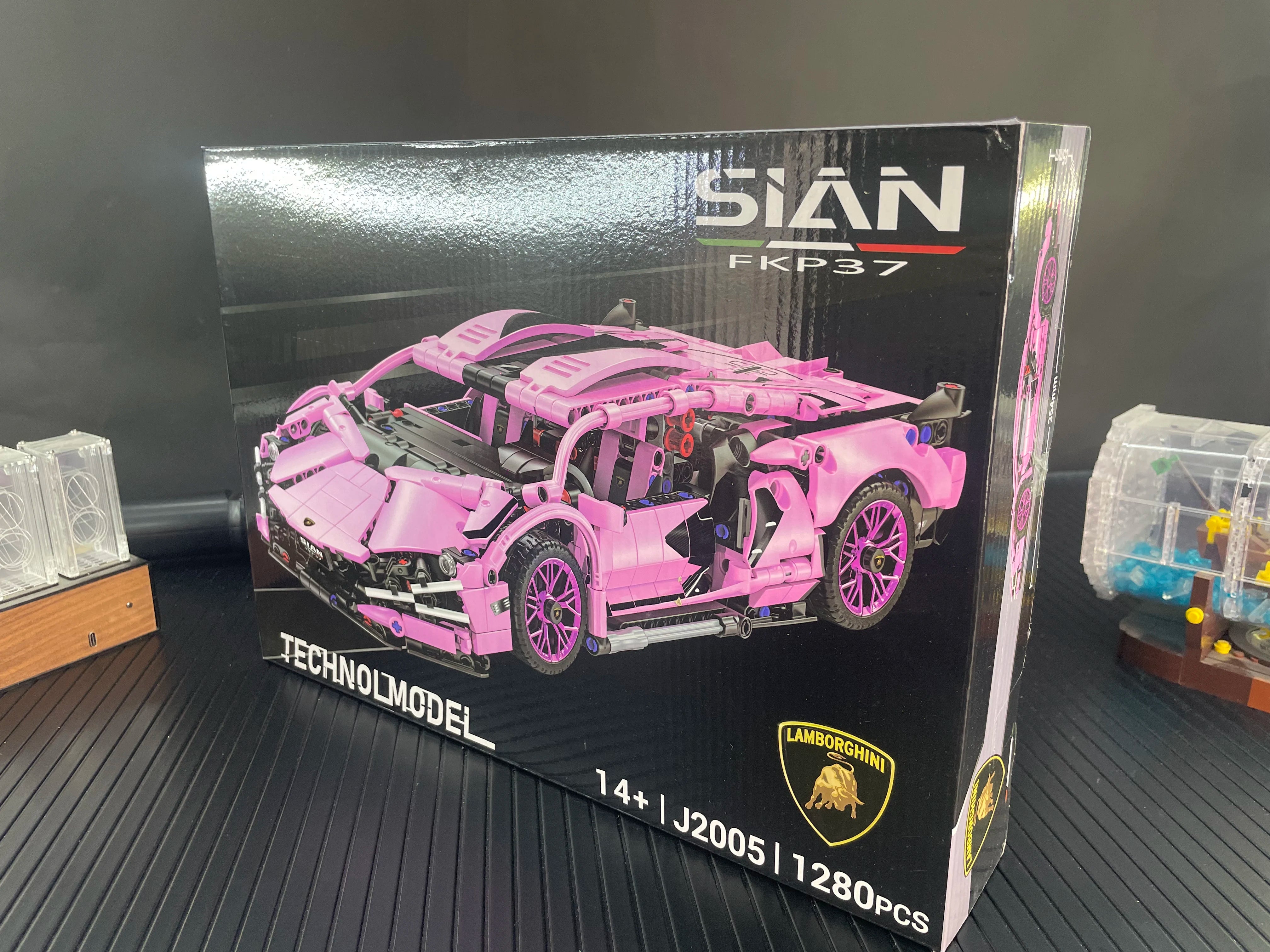 1:14 1280PCS Romantic Pink Lamborghini Building Blocks