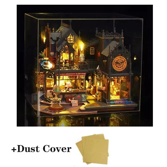 3D Big DollHouse Wooden Puzze House and Clock Tower with Mini Furniture