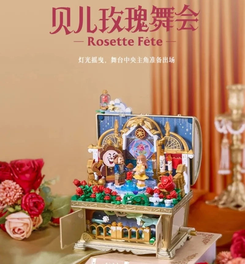 Disney Fairy Tale Building Bricks Mucis Box Alice Pinocchio Rapunzel Beauty and Beast