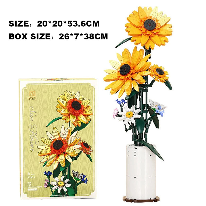 800 PCS Creative Sunflower Bouquet Potted Building Blocks for Home Decoration
