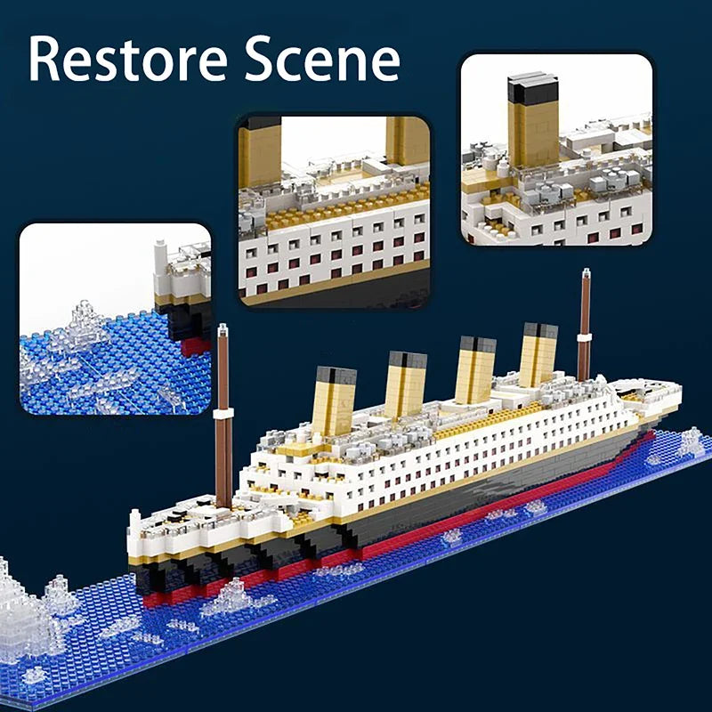 1860PCS Mini Bricks Titanic Creative Luxury Iceberg Cruise Ship Boat Wreck Set