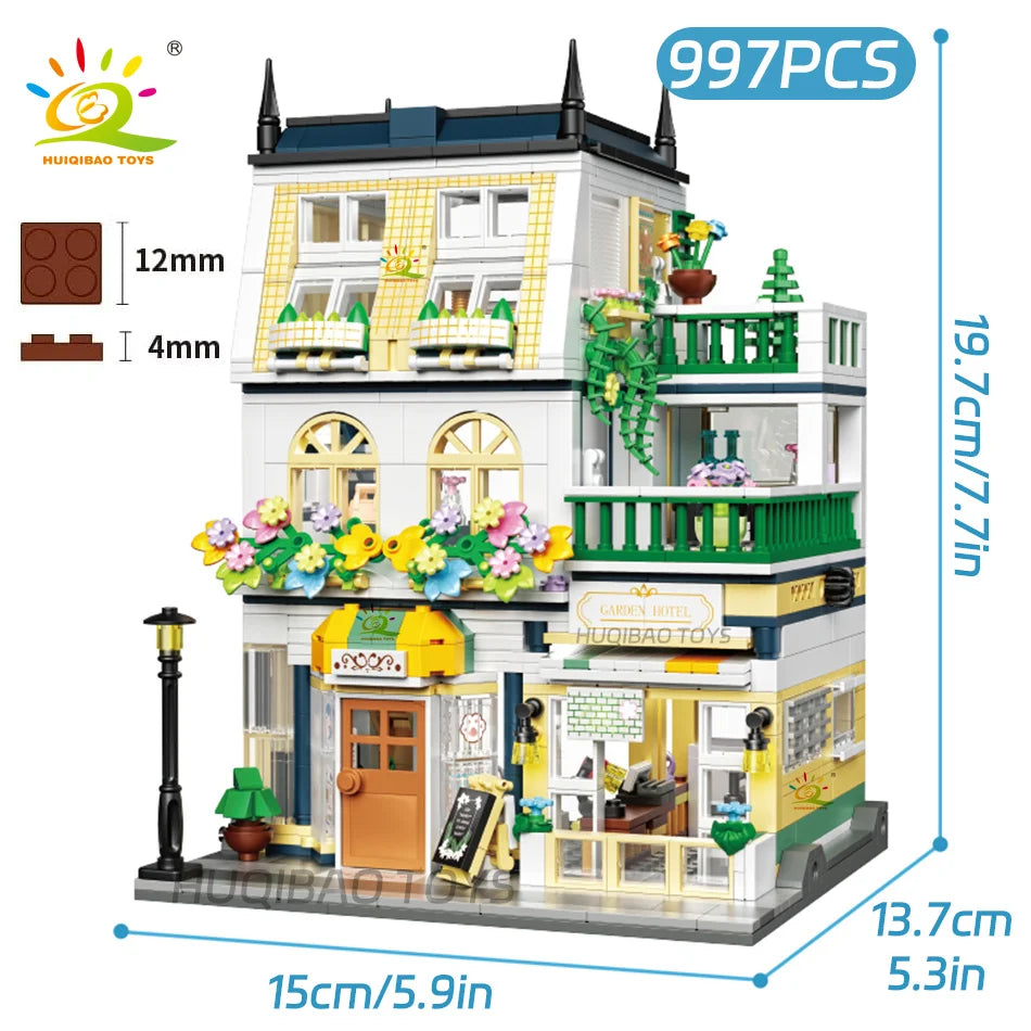 997PCS City Stree Mini-Garden Hotel Model Building Blocks