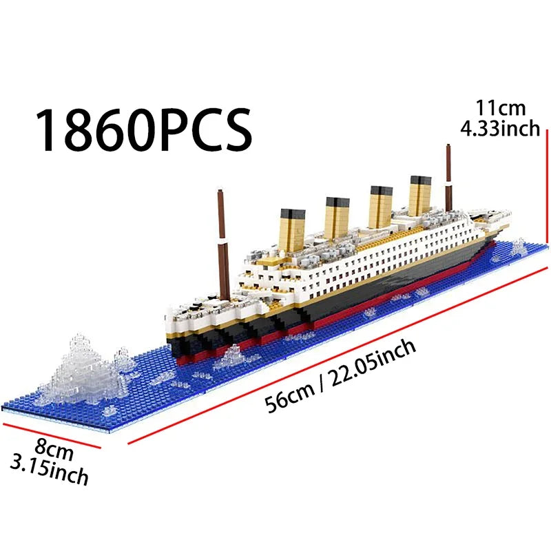 1860PCS Mini Bricks Titanic Creative Luxury Iceberg Cruise Ship Boat Wreck Set