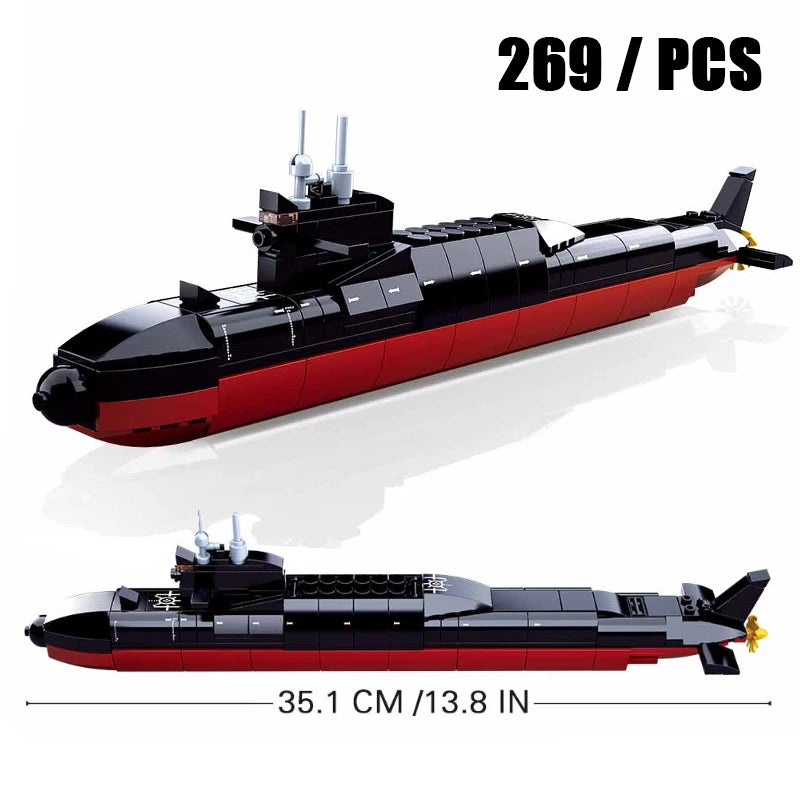 300PCS Navy Vessel Ship Nuclear Submarine Building Blocks