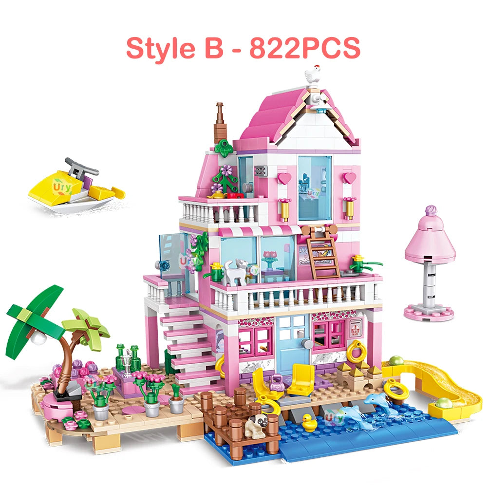 822 PCS Friends City House Summer Holiday Seaside Villa Bricks