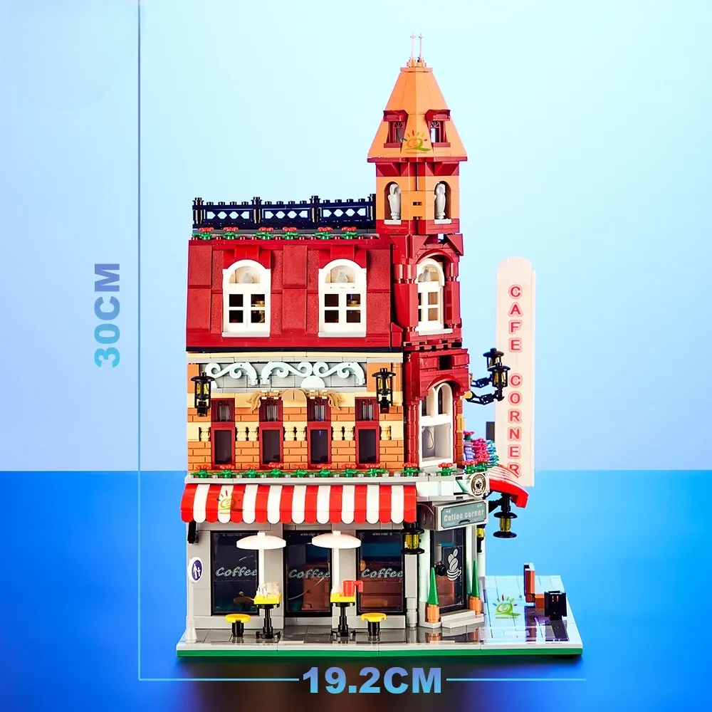 1456PCS CityView Old Streets Corner Coffee Shop Church and Bank