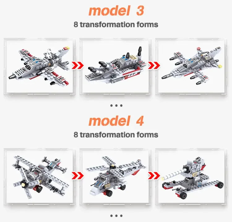 1068PCS 8in1 Navy Warships Building Blocks Chariot Ship Boat Plane