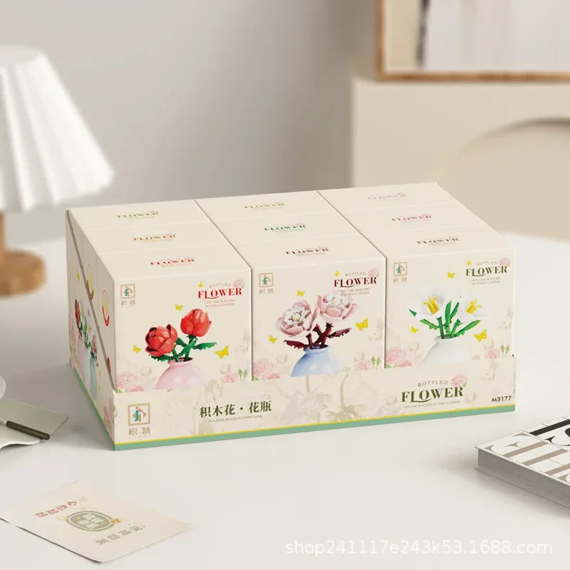 60PCS Cute Mini Bostanic Blocks in Oval Vase