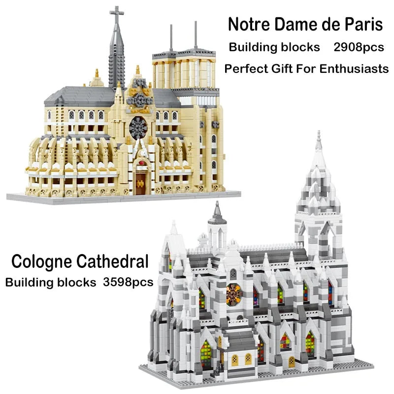 3000PCS Notre-Dame de Paris Cologne Cathedral Building Mini-Blicks Set Architectural Model