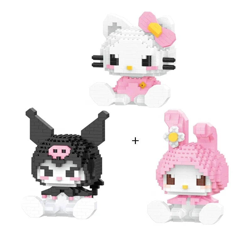 250PCS Mini bricks Cartoon Hello Kitty My Melody Cinnamoroll Pompompurin Kuromi Friends
