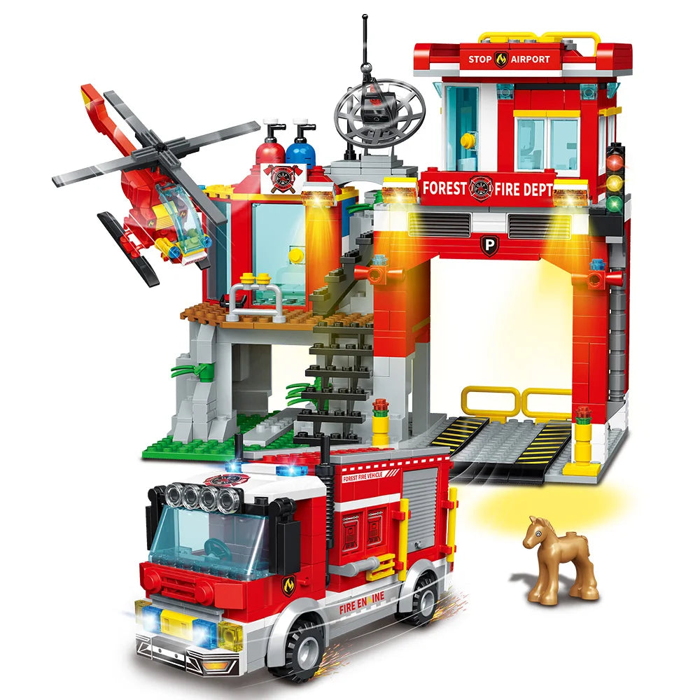 779PCS City Oceans Fire Station Blocks with Fire Station,Fire Helicopter,Fire Ship,Rescue Boat
