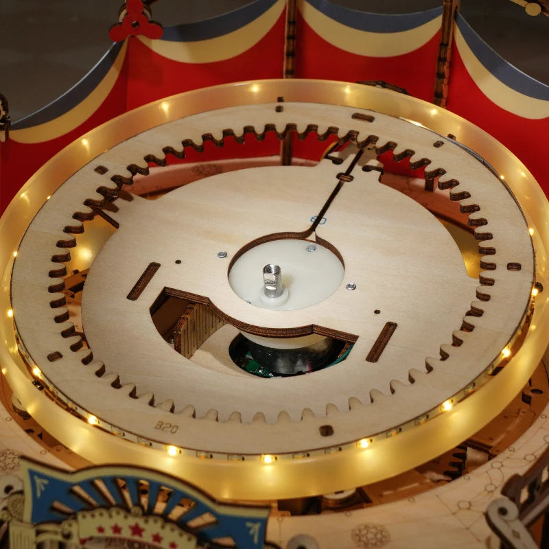 3D Wooden Puzzle Tilt-A-Whirl The Tea Cup Amusement Park with Motor and LED
