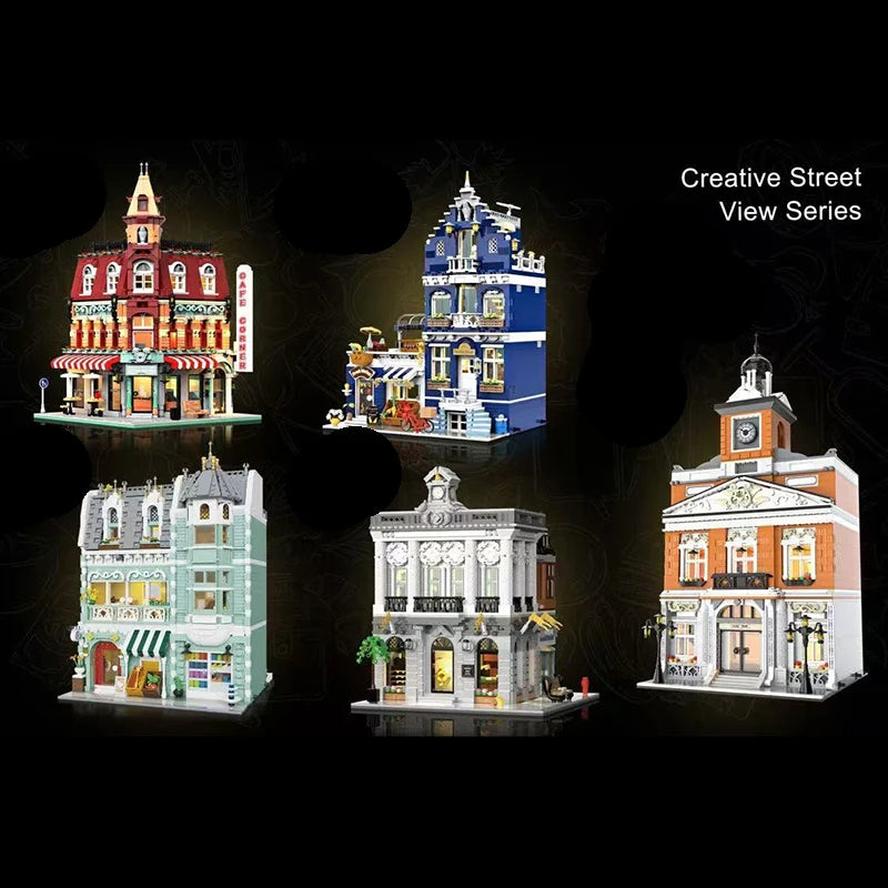 1456PCS CityView Old Streets Corner Coffee Shop Church and Bank