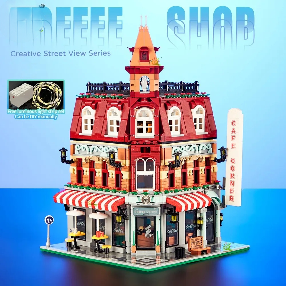 1456PCS CityView Old Streets Corner Coffee Shop Church and Bank