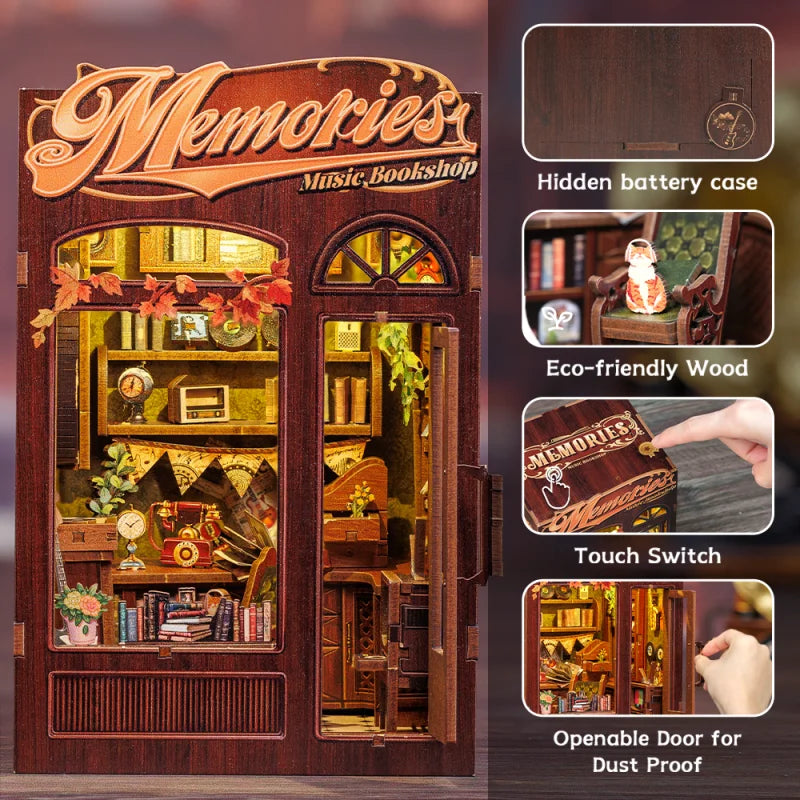 DIY 3D Book Nook Kit Miniature Wooden Owl Dollhouse Bookstore with LED