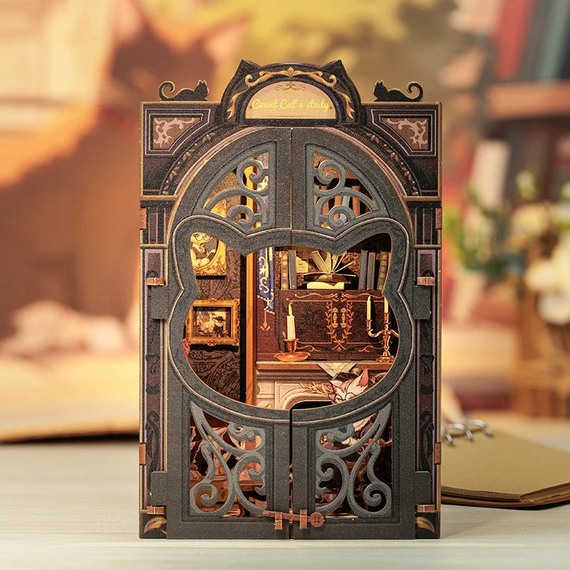 DIY 3D Book Nook Kit Miniature Wooden Owl Dollhouse Bookstore with LED