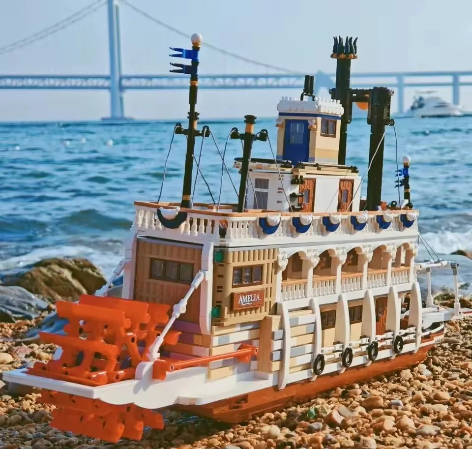 2025 New MOC Steam Transport Cruise Ship Model Display Blocks for Boys and Girls as Holiday Gifts
