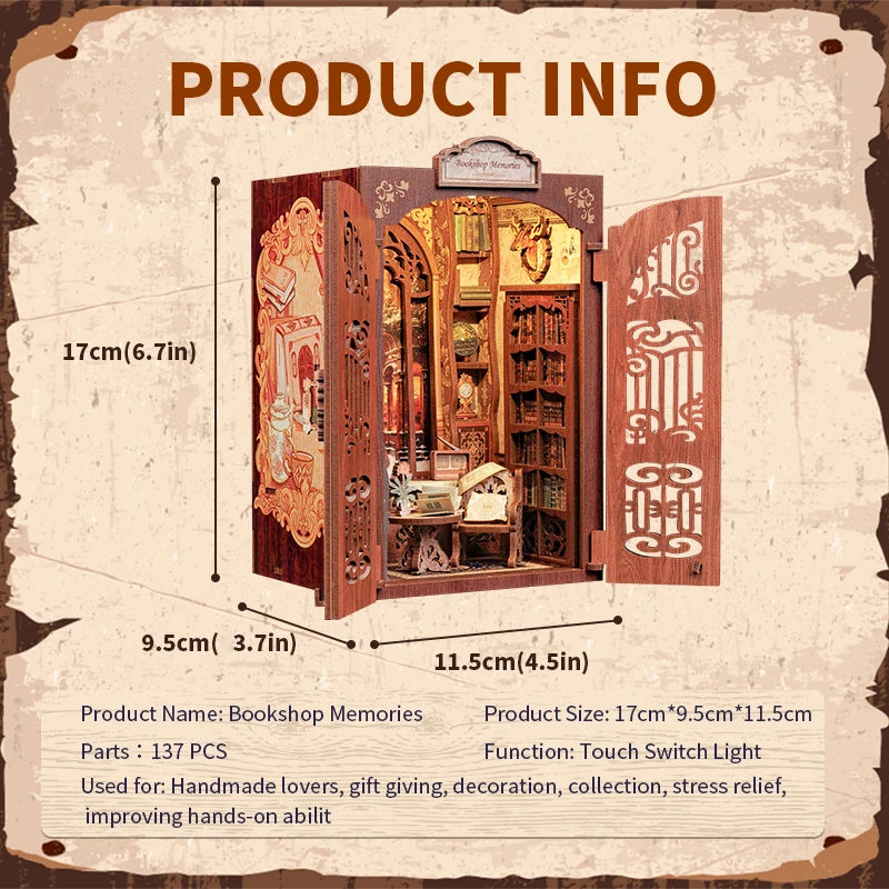 DIY 3D Book Nook Kit Miniature Wooden Owl Dollhouse Bookstore with LED