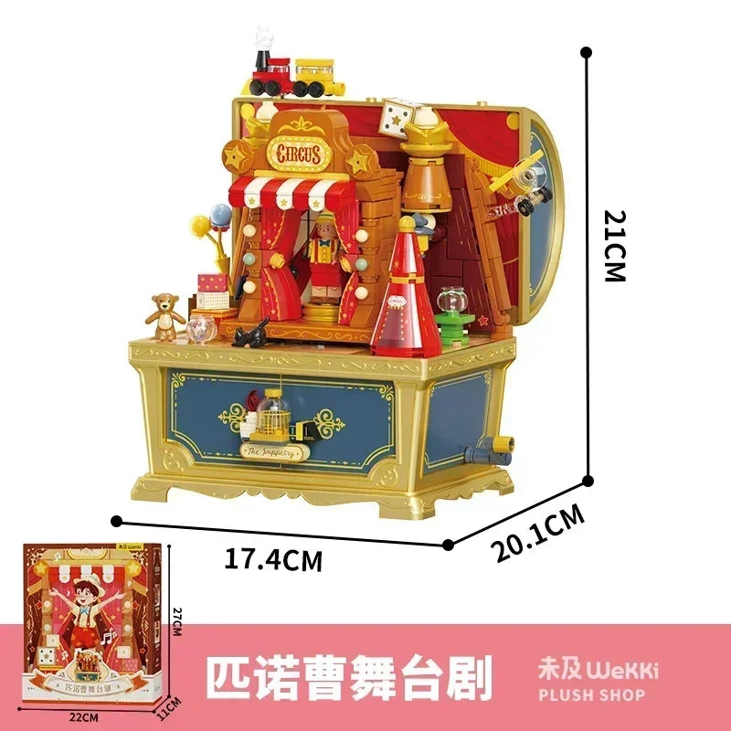 Disney Fairy Tale Building Bricks Mucis Box Alice Pinocchio Rapunzel Beauty and Beast