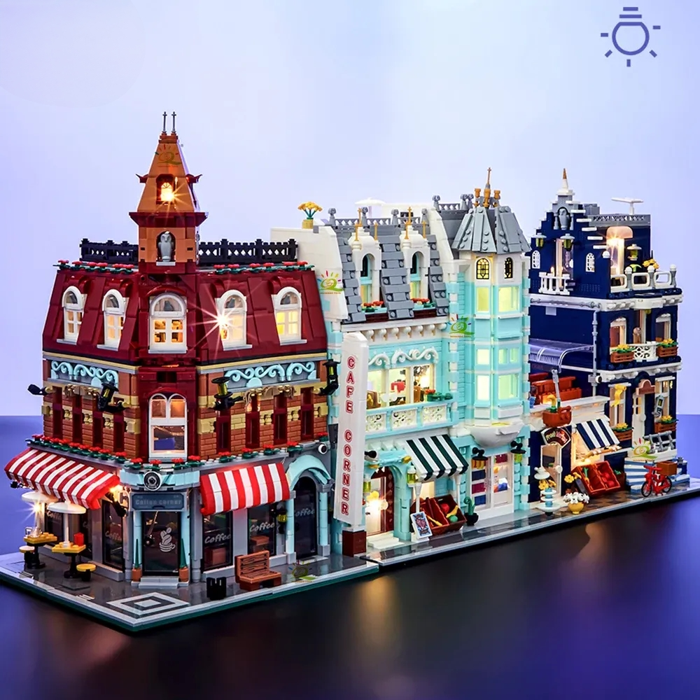 1456PCS CityView Old Streets Corner Coffee Shop Church and Bank