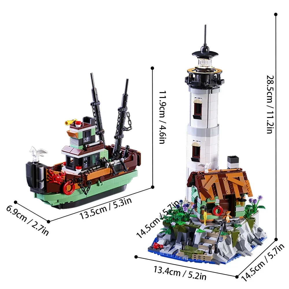 Seaside Lighthouse Building Block Sets with Lighting