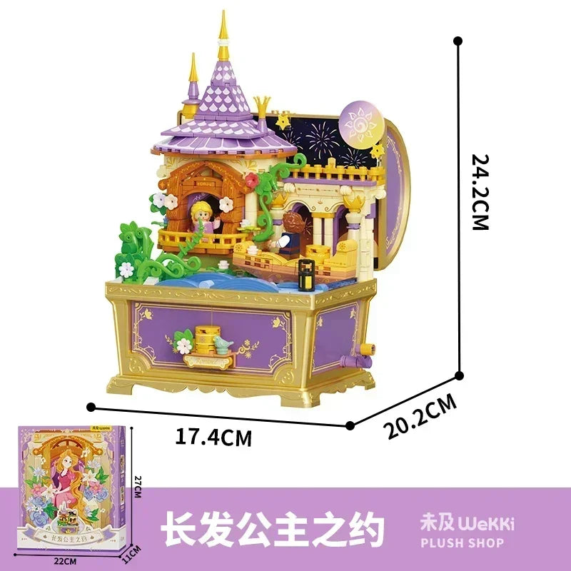Disney Fairy Tale Building Bricks Mucis Box Alice Pinocchio Rapunzel Beauty and Beast