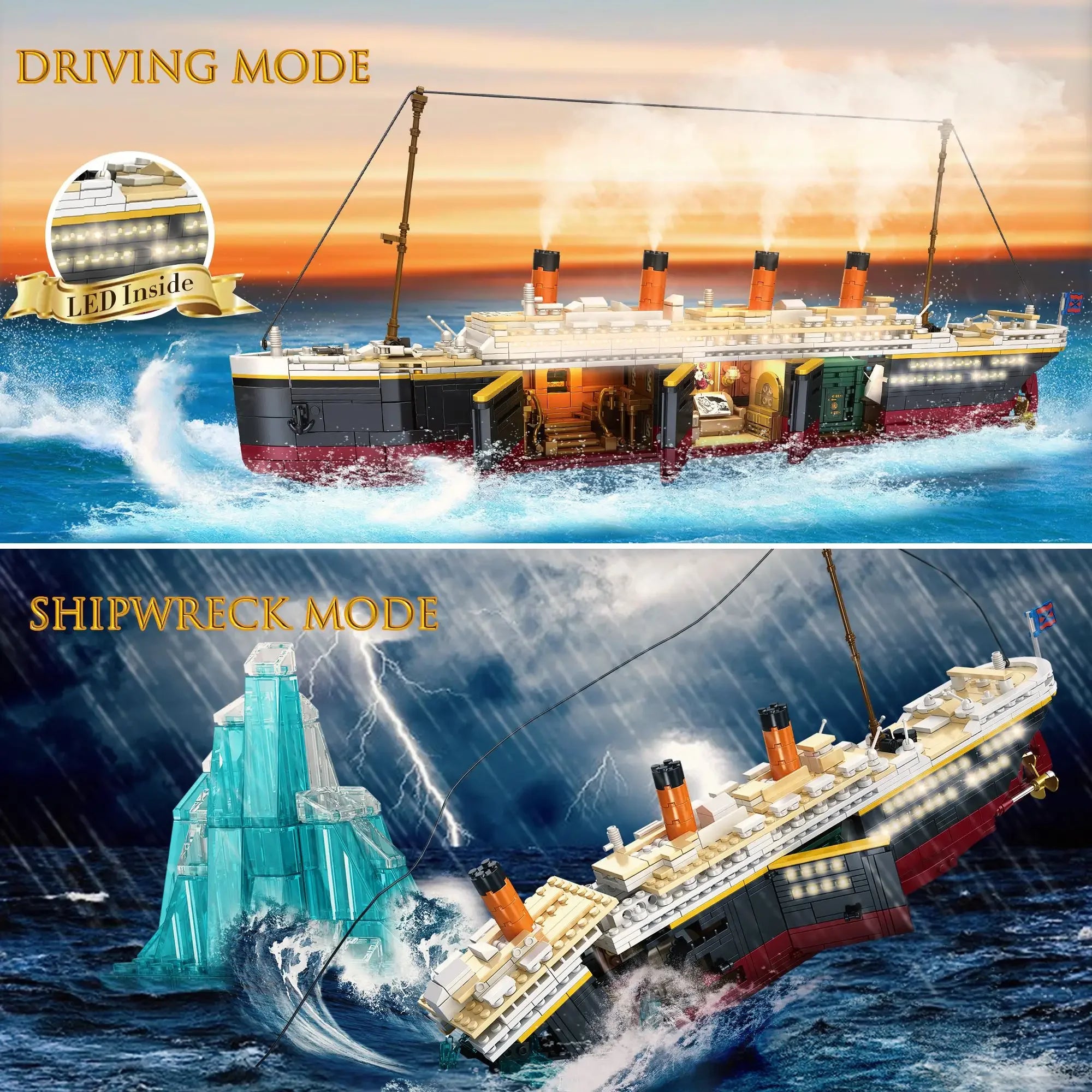 2288PCS Titanic Model Cruise Ship Set City Boat Building Blocks with Shipwreck Mode