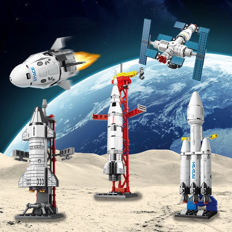 500PCS MOC Aerospaces Manned Rocket Craft Launch Center Space Spacecrafts Aviation Brick Set