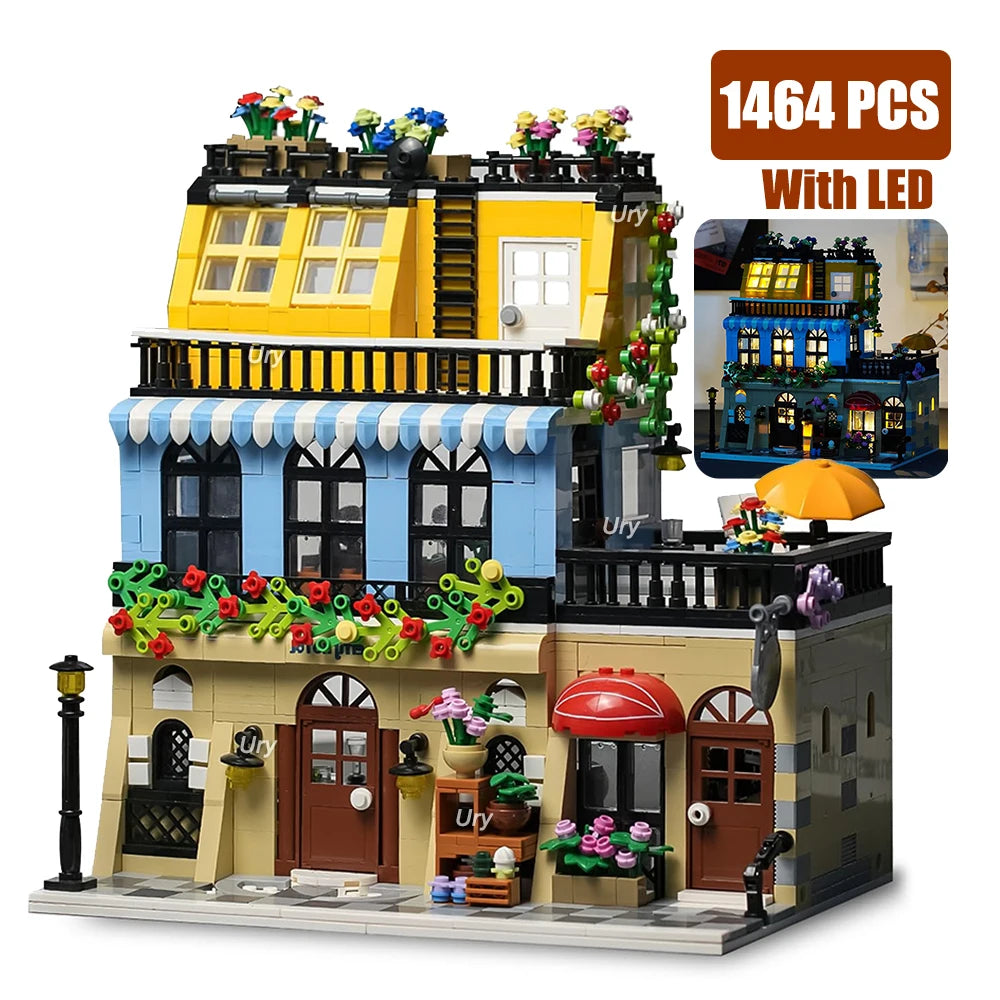 1500PCS CityStreet Old European Streeet Coffee Restaurant with LED