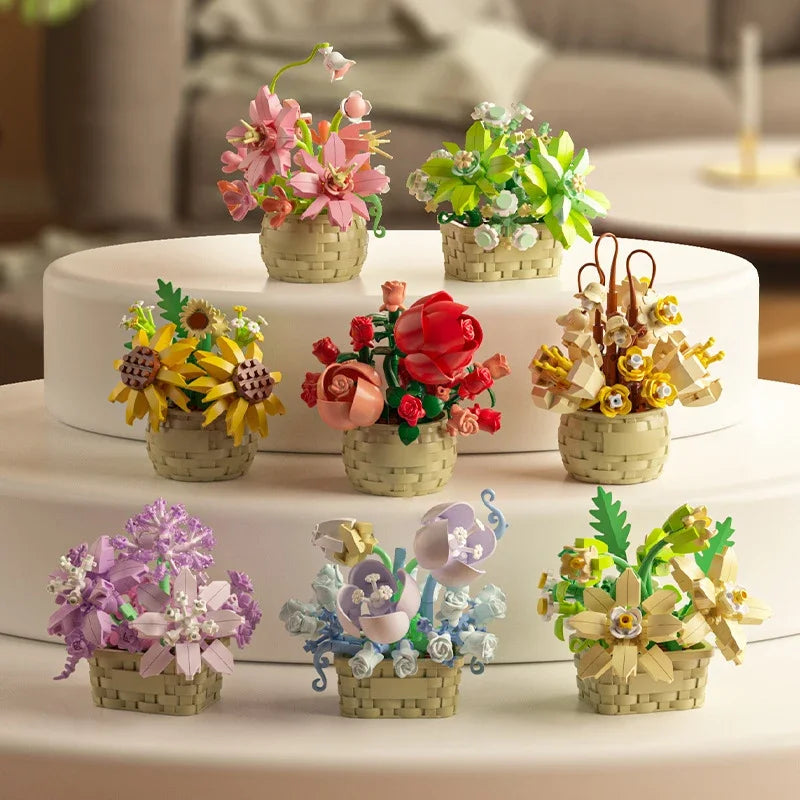180 PCS Mini Rose Sunflower Plants Succulents in Baskets