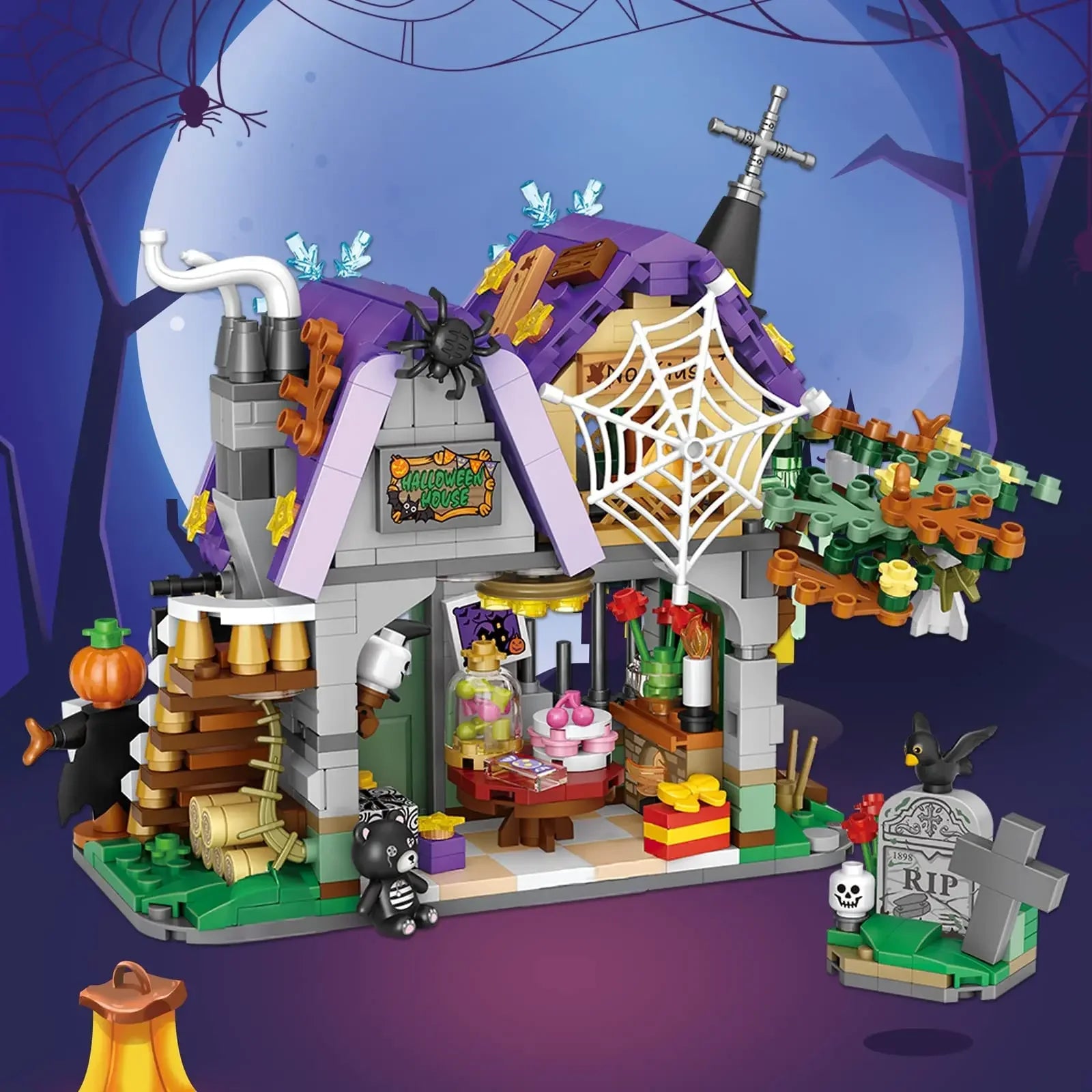 783PCS Creative Building Block Halloween Haunted House Pumpkin Element