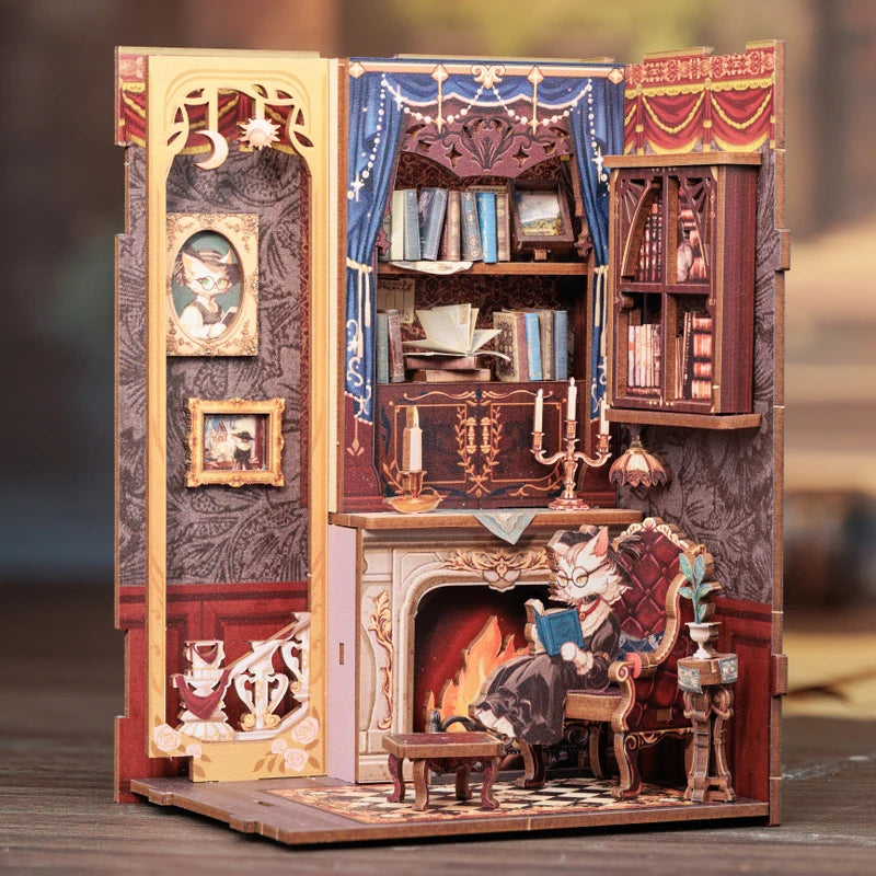DIY 3D Book Nook Kit Miniature Wooden Owl Dollhouse Bookstore with LED