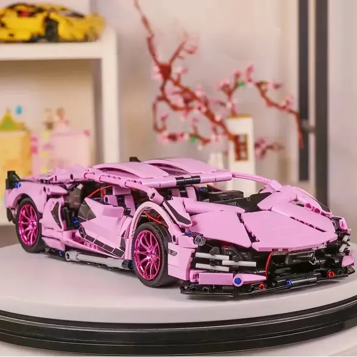 1:14 1280PCS Romantic Pink Lamborghini Building Blocks